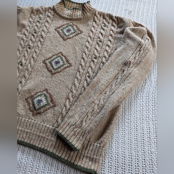 VTG Lizwear Women's SMALL Pullover Grandma Sweater Tan Geometric Ramie CottonT - Picture 8 of 8